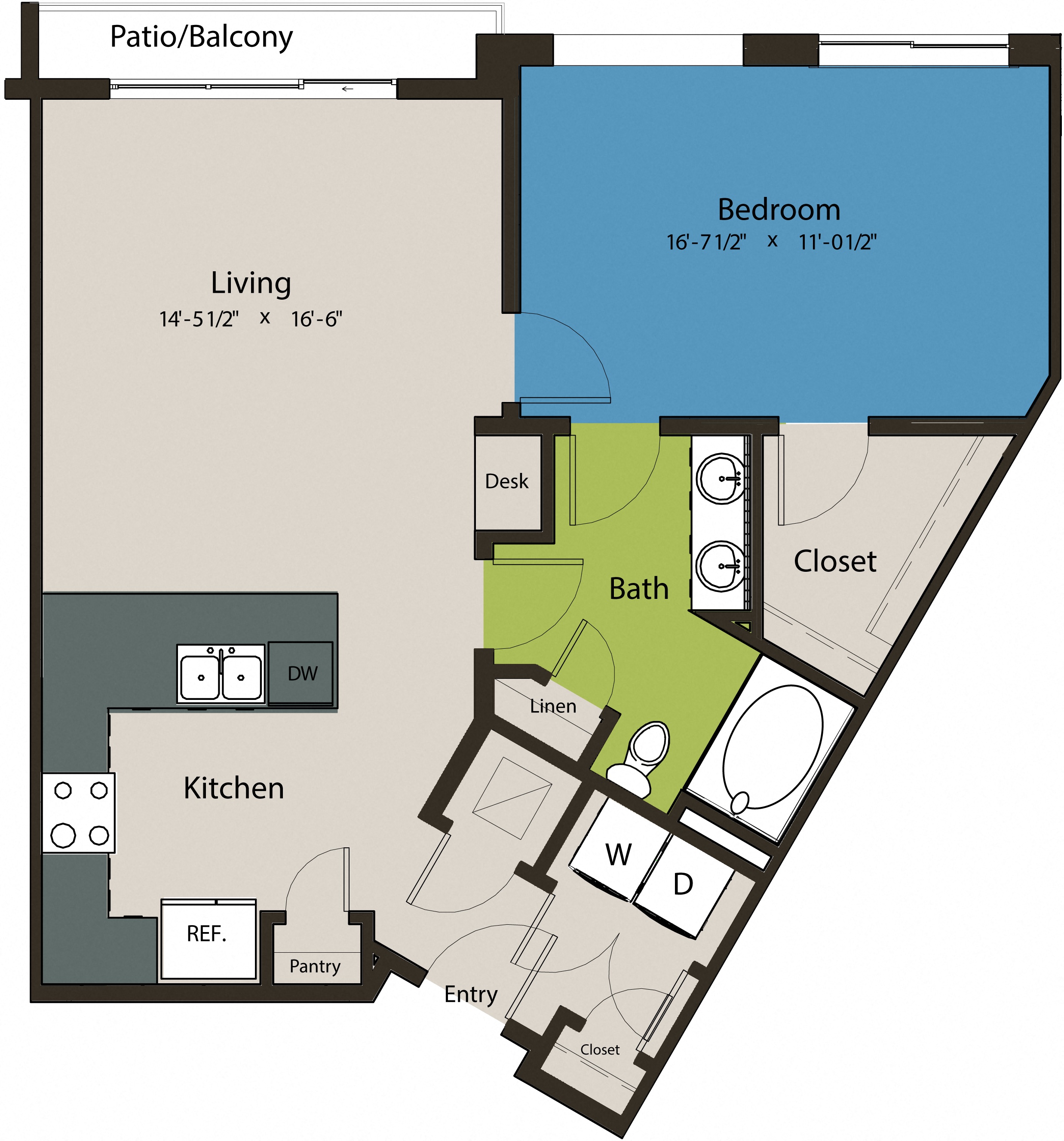 Floor plan layout diagram for 1K